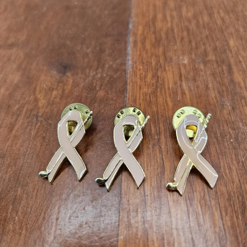 Pink Ribbon Breast Cancer‎ Awareness Golf Club Lapel Pin Gold Tone Set Of 3